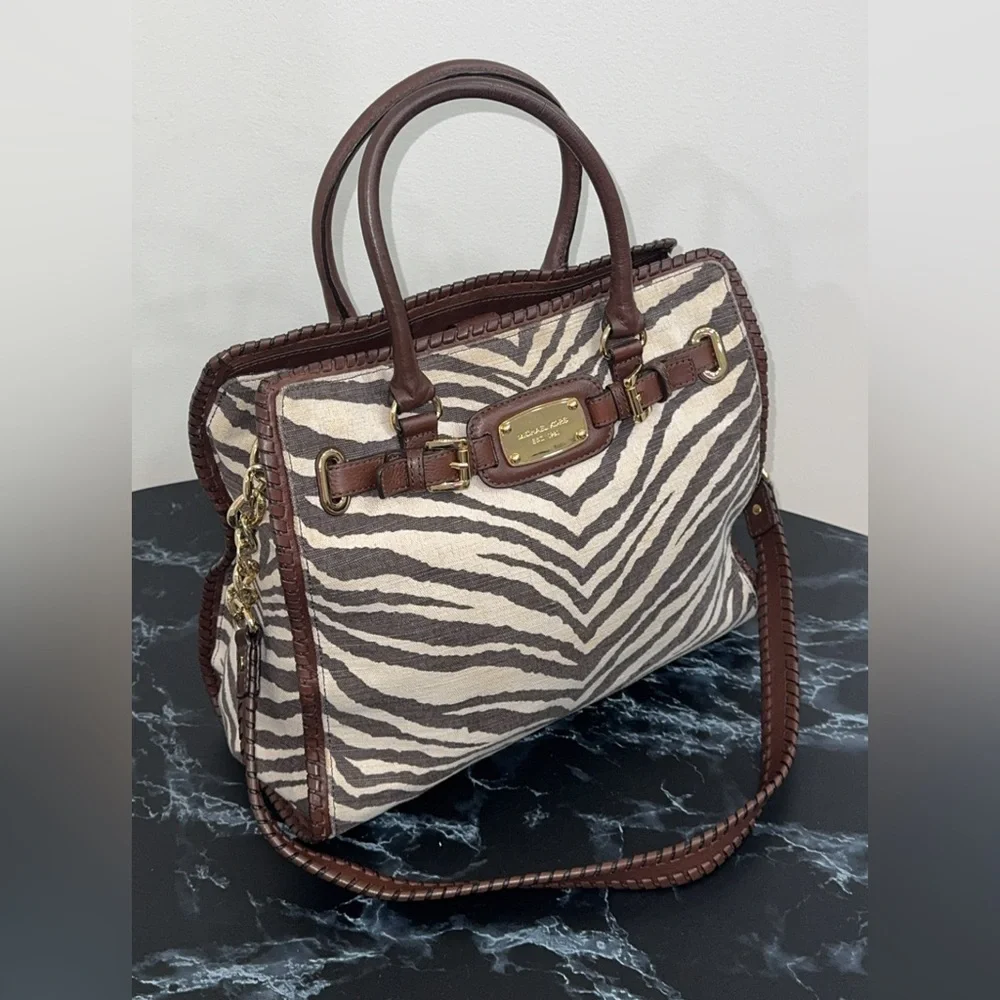 MICHAEL KORS Large Handbag Hamilton Zebra Print Brown Ivory AUTHENTIC - Picture 5 of 14